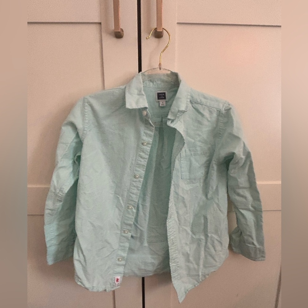 Janie and Jack Mint Green Button-Down Shirt Cotton Spring Little Boys Size 7